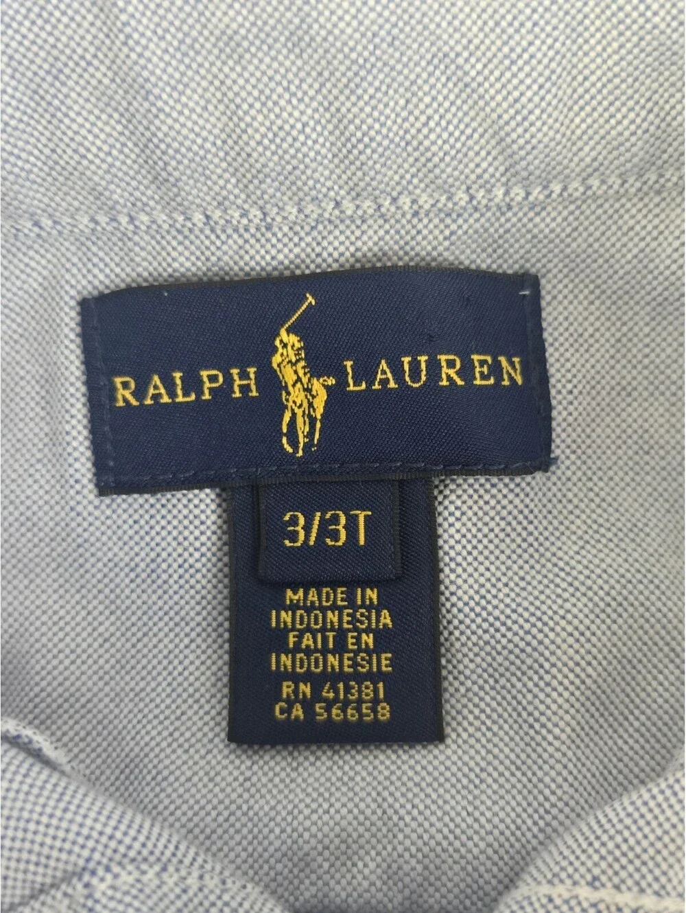 Ralph Lauren Boys Denim Blue Button Down Shirt Cotton Long Sleeve 3T Color Pony
